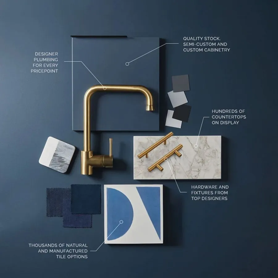 Kitchen and bathroom design materials flatlay