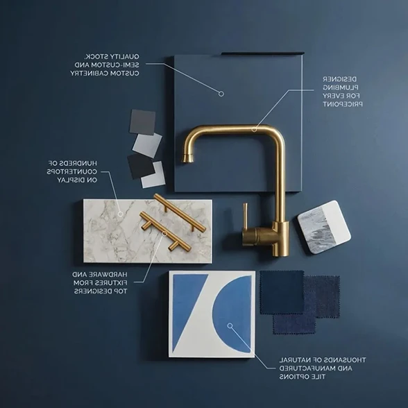 Kitchen and bathroom design materials flatlay