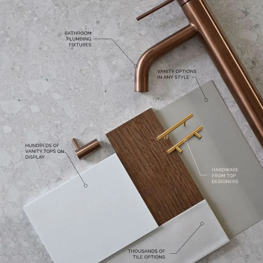 Bathroom materials vanity hardware fixtures tile samples
